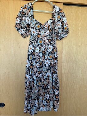 a.n.a Black Maxi Dress with White Daisy Print and Tan Accents